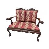 SOLID MAHOGANY DOLPHIN CARVED OPEN ARM SETTEE