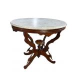 WALNUT VICTORIAN OVAL MARBLE TOP TABLE
