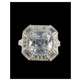 SILVER TONE CLEAR STONE ART DECO STYLE RING