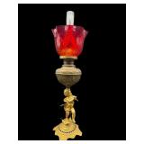 CHERUB BANQUET LAMP WITH RUBY SHADE