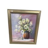 FLORAL TEXTURED OIL ON CANVAS SIGNED LEWIS
