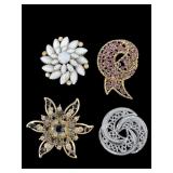 4 PC LOT OF COSTUME JEWELRY BROOCHES/PINS