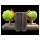 PAIR OF WORLD GLOBE WOODEN BOOKENDS