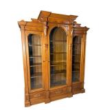 CLEAN WALNUT CARVED 3 DOOR BOOKCASE