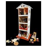 40 IN HANDMADE DOLLHOUSE ON STAND WITH ACCESSORIES