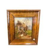 SIGNED NOWEY PASTORIAL OIL ON PANEL WITH PEACOCK