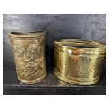 2 PC LOT OF BRASS MAGAZINE HOLDER/TRASH BIN