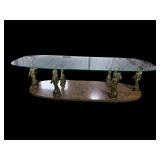 ITALIAN BRASS FIGURAL GLASS TOP TABLE