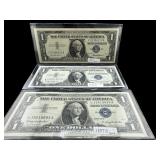 3 BLUE SEAL 1957 UNC $1 SILVER CERTIFICATE NOTES