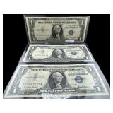 3 BLUE SEAL 1935 & 57 $1 SILVER CERTIFICATE NOTE