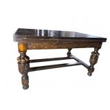 HEAVY CARVED OAK DRAW LEAF DINING ROOM TABLE