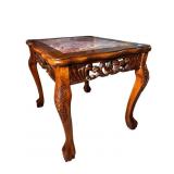 CARVED CHIPPENDALE MARBLE TOP END TABLE