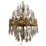BRASS AND CRYSTAL WATERFALL STYLE CHANDELIER