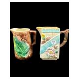 2 ANTIQUE ENGLISH MAJOLICA CREAM PITCHERS
