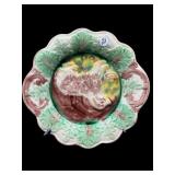 ANTIQUE MAJOLICA FLOWER PLATE