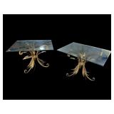 2 ITALIAN GOLD DECORATED GLASS TOP END TABLES