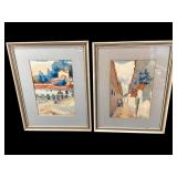 2 ARTIST SIGNED WATERCOLOR STREET SCENE PAINTINGS