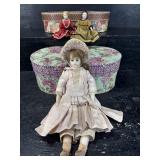 2 PC LOT HAT BOXES WITH DOLLS INSIDE