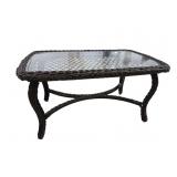 OUTDOOR WICKER AND GLASS TOP COFFEE TABLE
