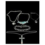 5 PC LOT OF SILVER TONE COSTUME JEWELRY NECKLACES
