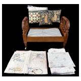 WOODEN DOLL BED ON CASTERS WITH ACCESSORIES