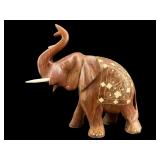 HAND CARVED WOOD ELEPHANT WITH INLAY