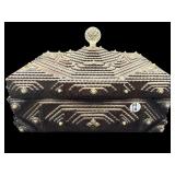 LARGE ANTIQUE TRAMP ART BOX WITH CRYSTAL KNOB