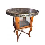 ANTIQUE OAK BRASS TOPPED VITRINE