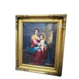 19TH CENTURY OIL ON CANVAS MOTHER AND CHILD