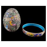 2 PC CLOISONNE EGG & BANGLE BRACELET