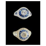 PR OF SILVER TONE BLUE/CLEAR STONE ART DECO STYLE