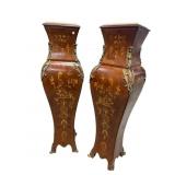 2 TALL FRENCH INLAID MARBLE TOP PEDESTALS