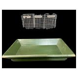 2 PC LOT HEAVY WOODEN TRAY & WIRE STORAGE RACK