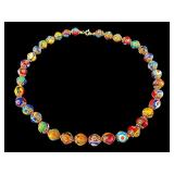 14K G.F MILLEFIORI ART GLASS BEADED SHORT NECKLACE
