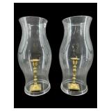 PR OF TALL HURRICANE SHADES WITH BRASS