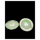 WEDGWOOD GREEN JASPERWARE SMALL JEWELRY TRAY AND