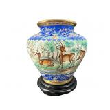 PAINTED DEER CERAMIC VASE ON STAND