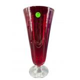 LARGE RUBY RED FOOTED GLASS VASE