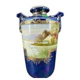 ANTIQUE NIPPON IRIDESCENT BLUE SWAN LAKE SCENE