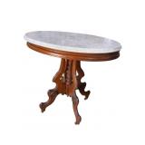 OVAL WALNUT VICTORIAN MARBLE TOP TABLE