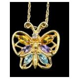 10K GOLD GEMSTONE BUTTERFLY NECKLACE
