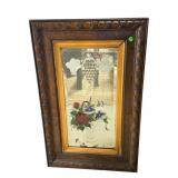 OAK PAINT DECORATED ETCHED MIRROR