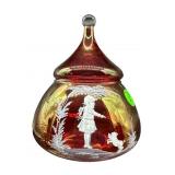 CRANBERRY GLASS MARY GREGORY JAR WITH LID