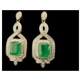 PR OF 14K OSCAR FRIEDMAN EMERALD & DIAMOND