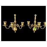 PR OF CAST BRASS WALL CANDLE SCONCES