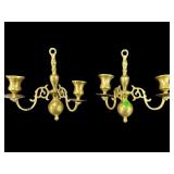 PR OF CAST BRASS CANDLE WALL SCONCES