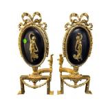 PR OF LOUIS XVI BRASS RIBBON FIGURAL ANDIRONS