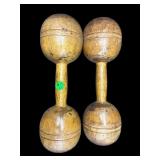 ANTIQUE WOODEN DUMBBELL HAND WEIGHT