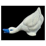 BLUE AND WHITE SPECKLED CERAMIC GOOSE FIGURE