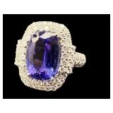 PLATINUM LARGE TANZANITE & DIAMOND RING